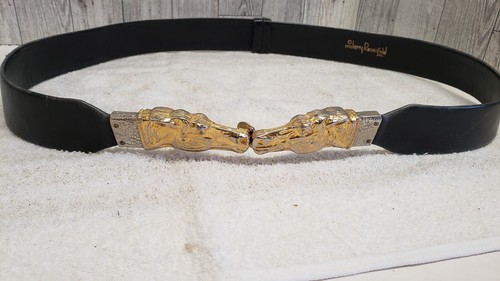 Vtg 1972 Harry Rosenfeld by Florenza Belt Black Leather Gold  display picture 1