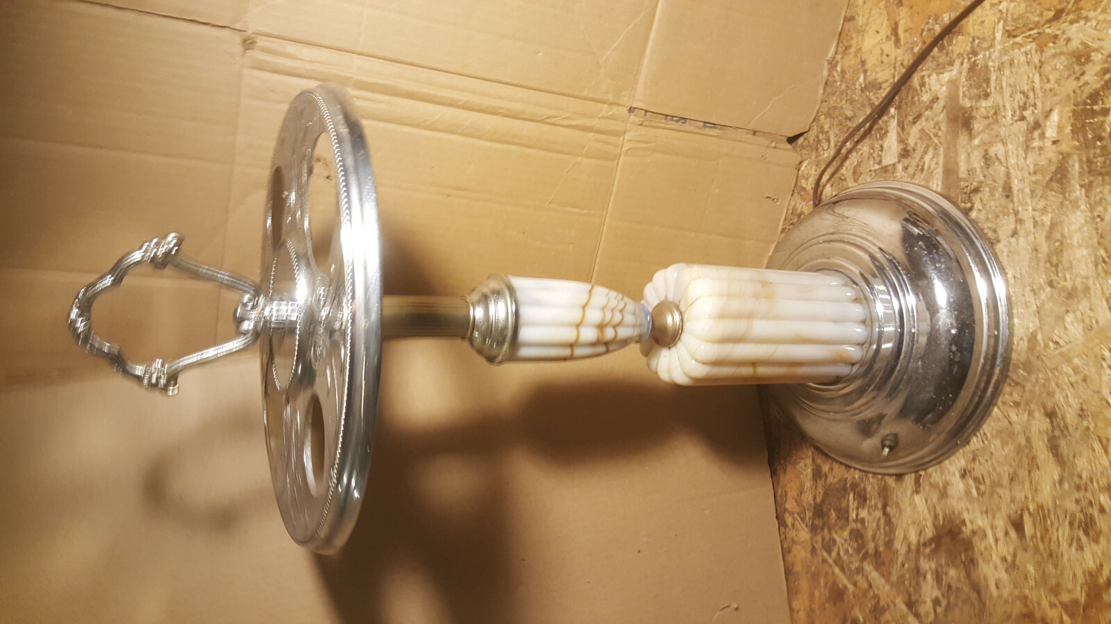 Antique SMOKING STAND Art Deco Chrome Lighted GLASS BASE Lamp shade VTG Floor