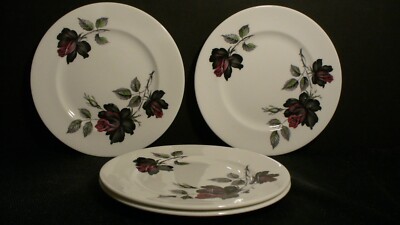 Royal Albert Masquerade 6 3/8'' Bread Plates Black Roses Gold Trim - 4