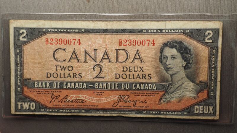 Canada 1954 $2 One Dollar Devils Face *NICE NOTE**FREE SHIPPING** 0955