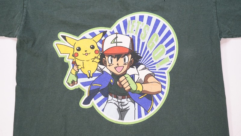 Rare VTG POKEMON Ash Ketchum Pikachu Let's Go T Shirt 90s TV Show