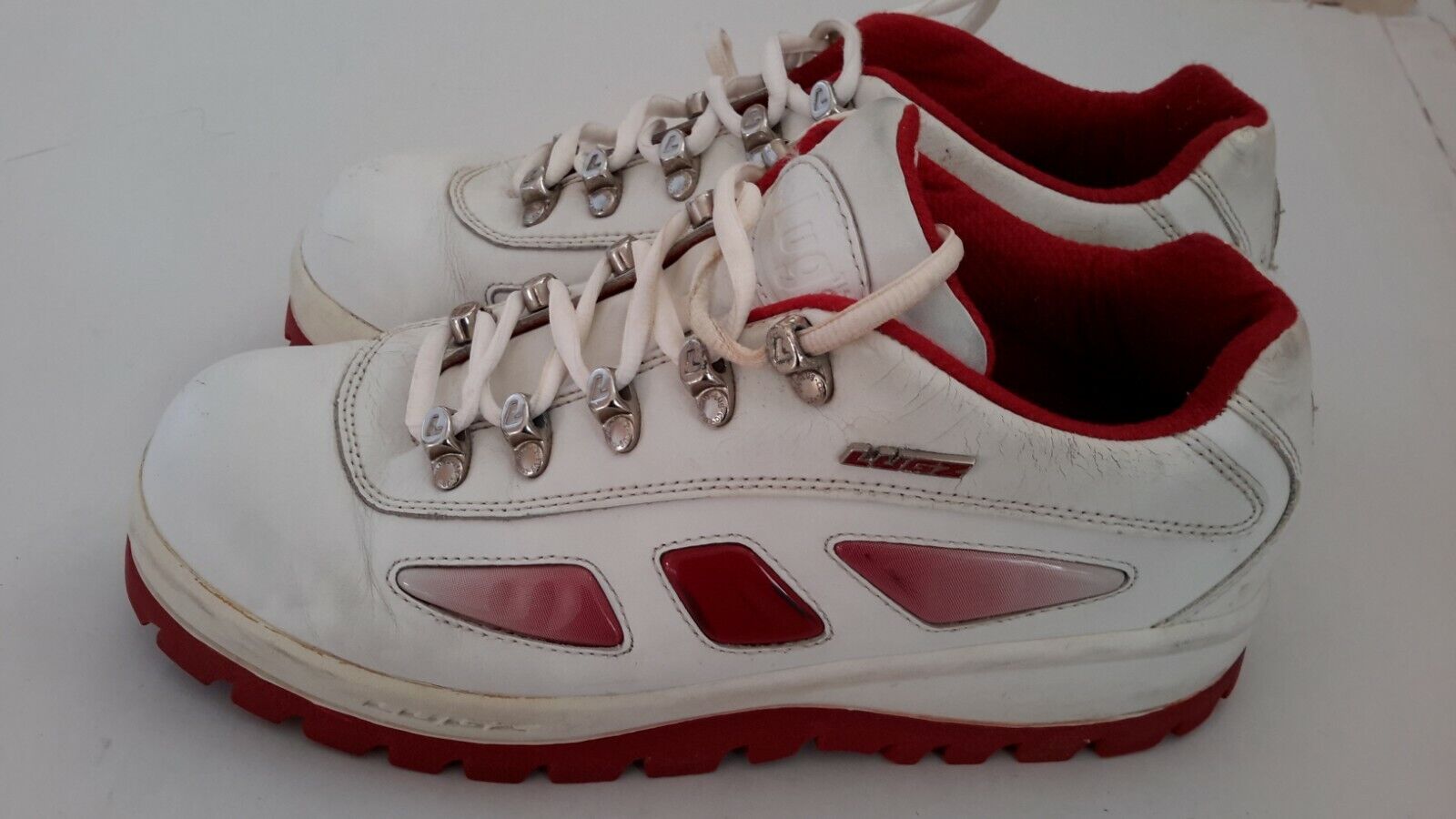 Vintage Lugz Men's Size 9.5 1990's White/Red Lace Up Leather Vintage Lugz Men's Size 9.5 1990's White/Red Lace Up Leather