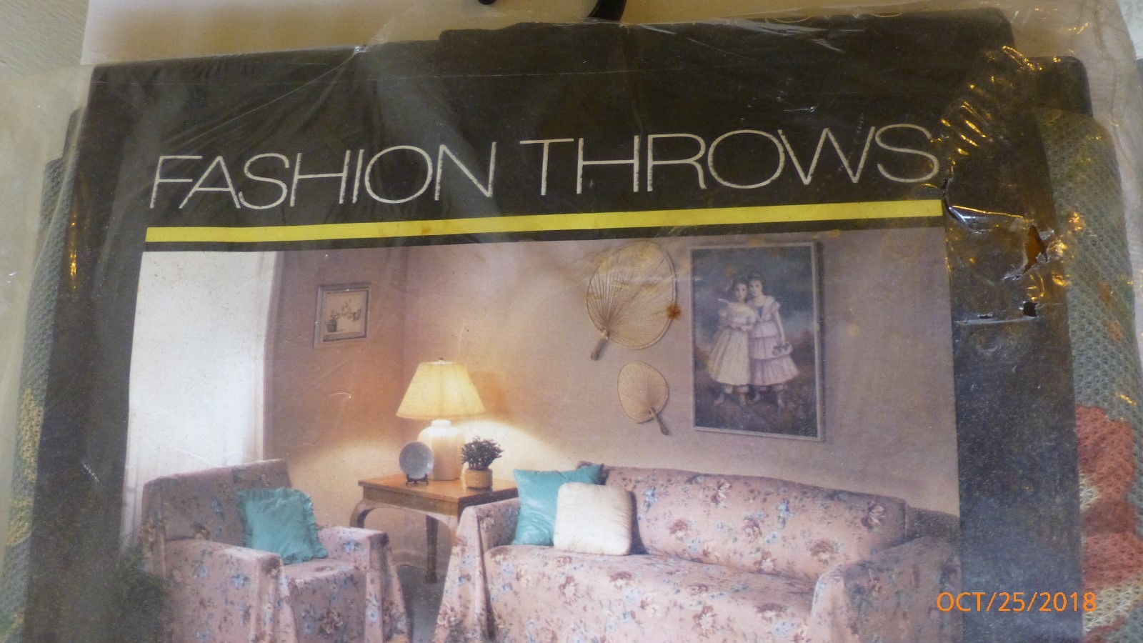 VTG Large Sofa Cover Throw Arcadia Blue Decorative Trim 140 x 70 Inches Retro