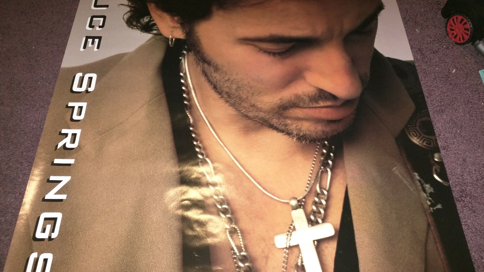 Bruce Springsteen poster Cross Necklace Portrait Brown MINT OOP 24x36 80's 90's