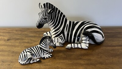 Vintage Hand-Painted Porcelain Zebra with Foal (Rare) - Tilso Japan MCM Large