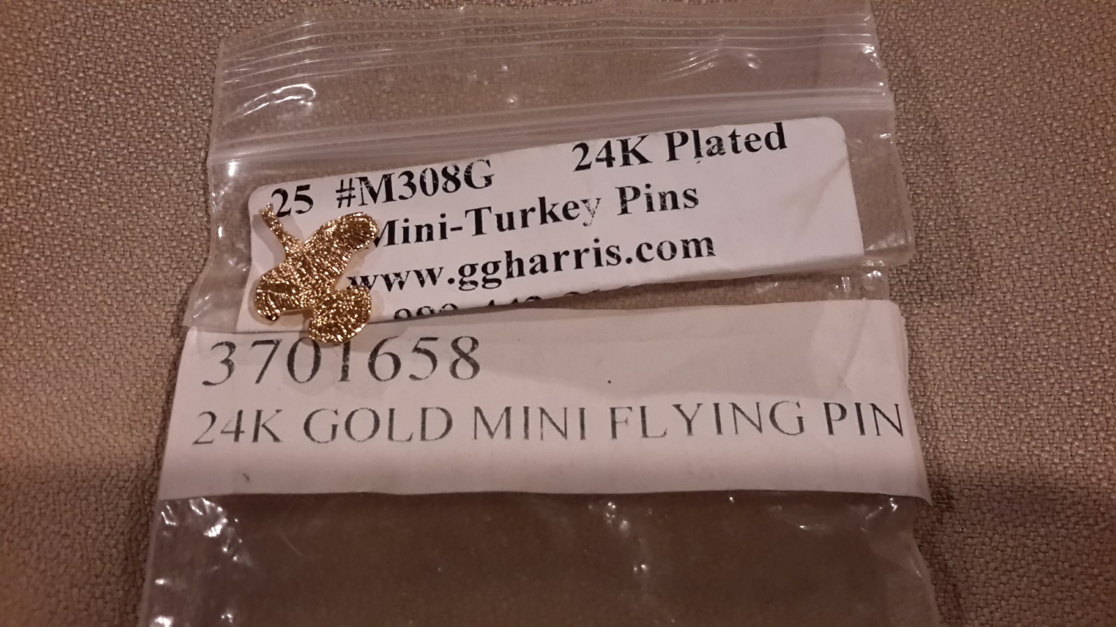 Flying Turkey Mini Pin ~ 24K Gold Plated ~ Miniature Lapel Pin
