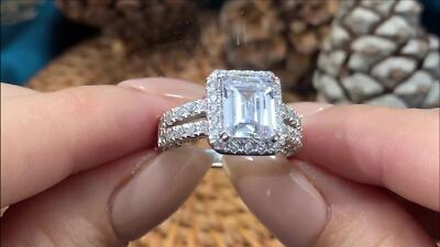 ☆TATIANA☆ Silver 925 Bold Emerald Cut Ring CR0490 Newshe 4 Carat Emerald Cut CZ Engagement Wedding Rings Set