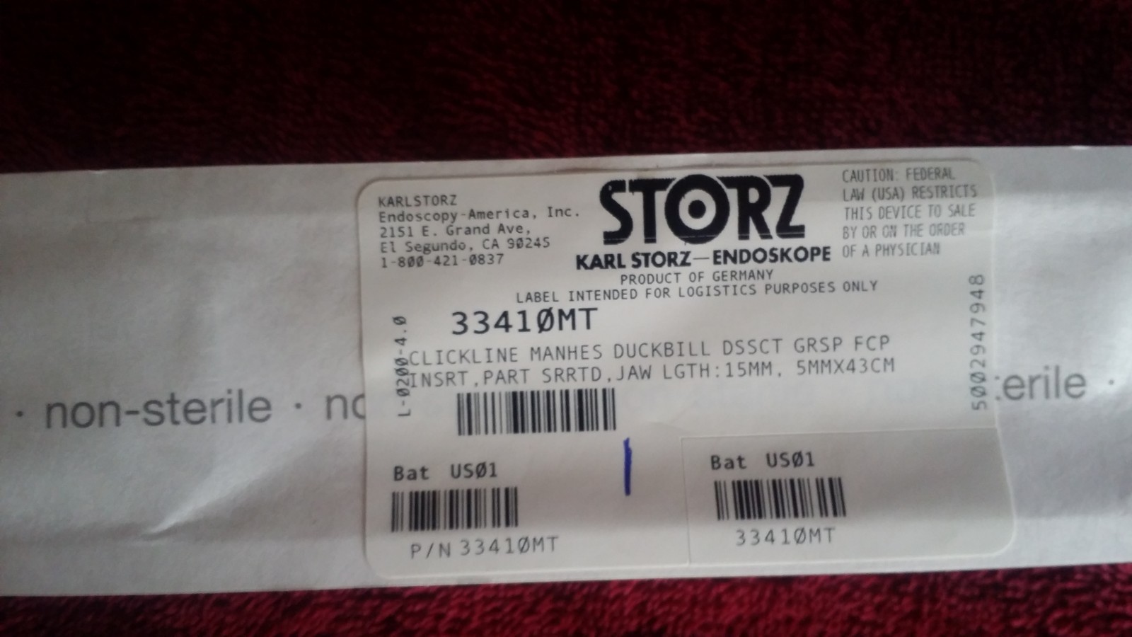 KARL STORZ 33410MT INSERT,'MANHES',DISSECT/GRASP