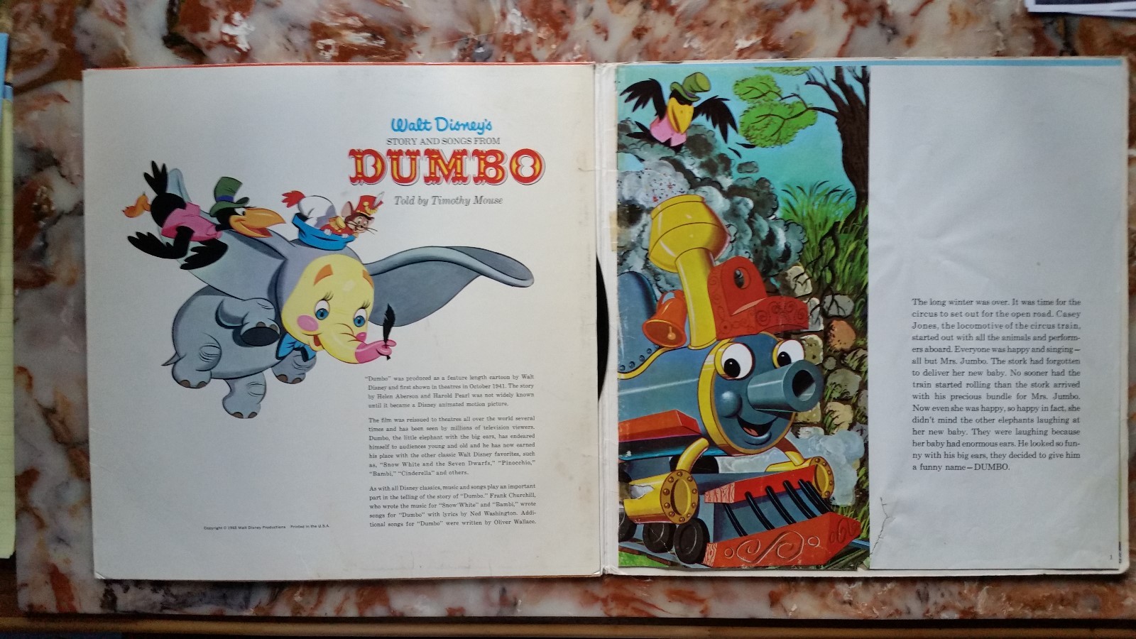 Walt Disney's Dumbo, The Story and Songs, 33rpm Record, (c)1965