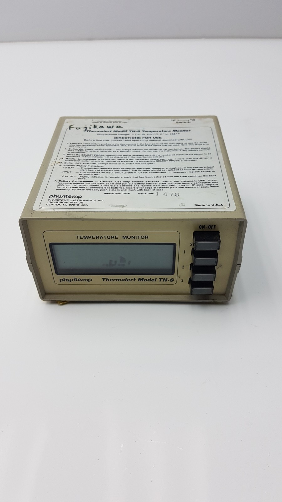 Physitemp Temperature Monitor Thermalert Model TH-8