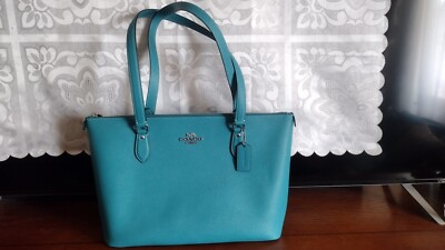 Coach CH285 Crossgrain Leather Silver/Teal Gallery Tote Bag New NWT $378