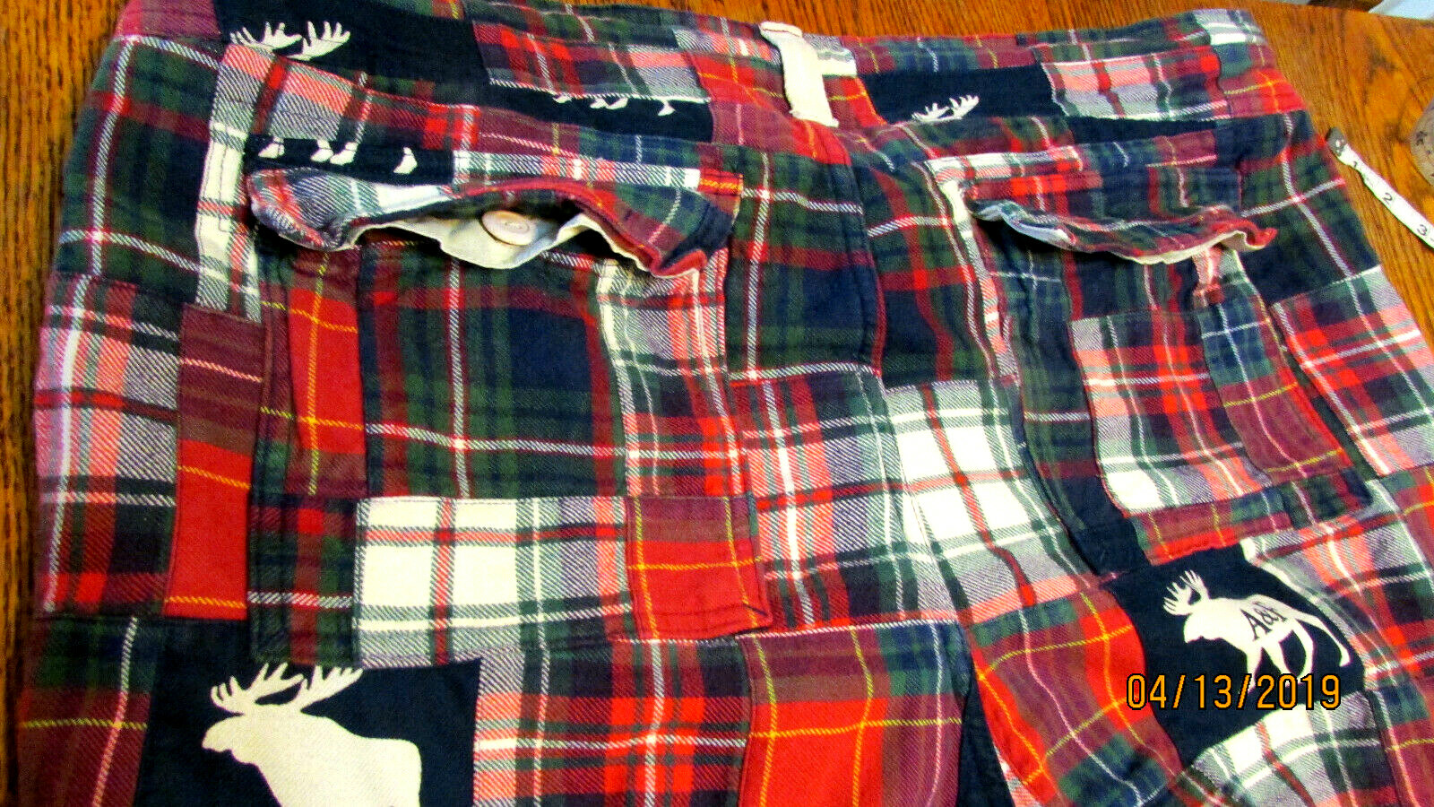 MENS ABERCROMBIE & FITCH PATCHWORK FLANNEL LOUNGE PANTS SIZE L HEAVY MOOSE RED P