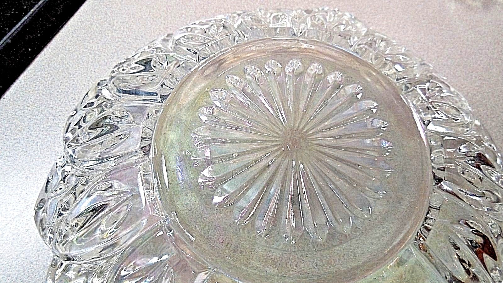 Carnival Glass Candy Dishes 2 Iridescent,Clear, Petal Pattern with Crosses