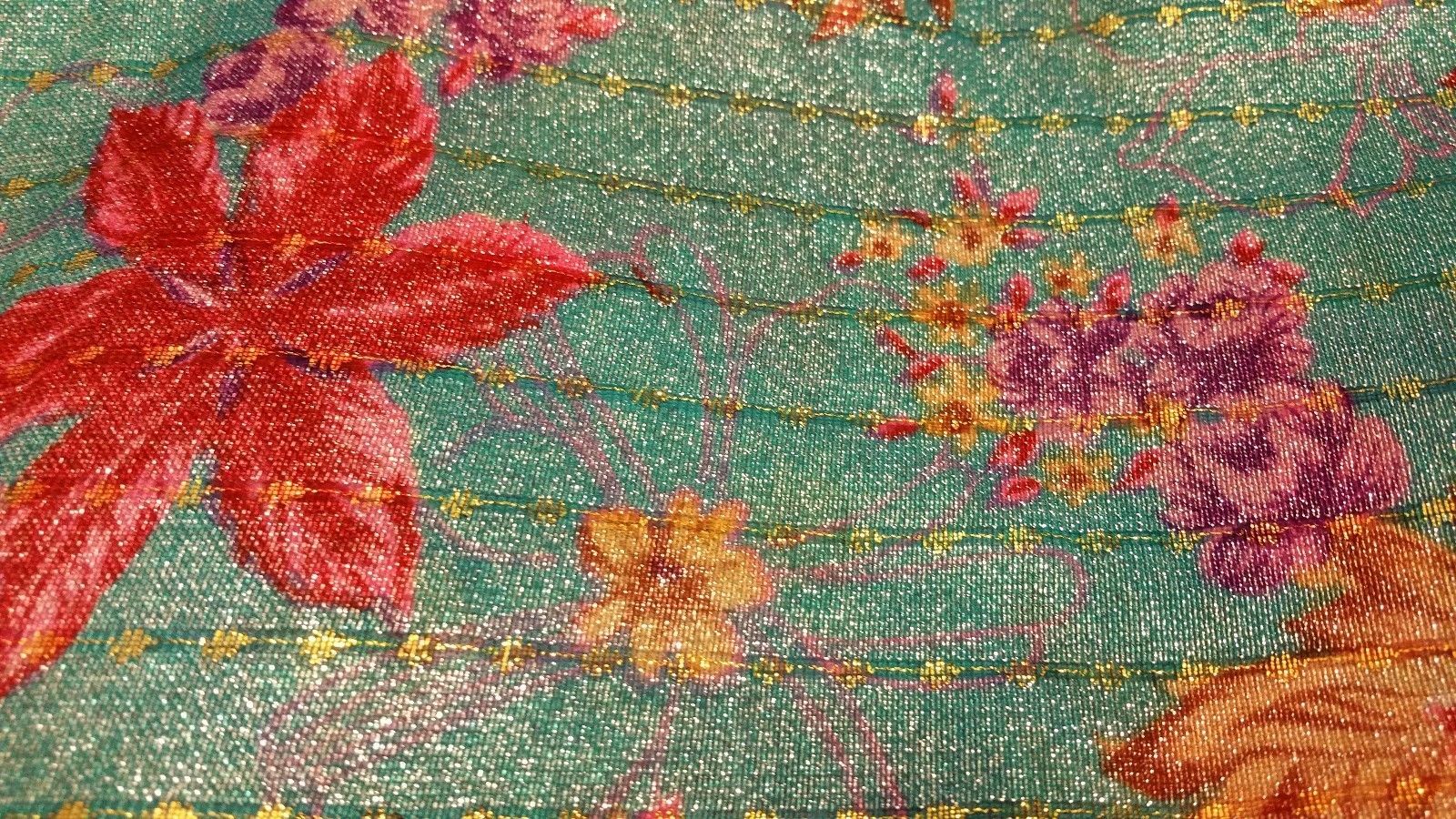 Shiny Teal with Flowers Fabric Fabrics sz 4 1/3