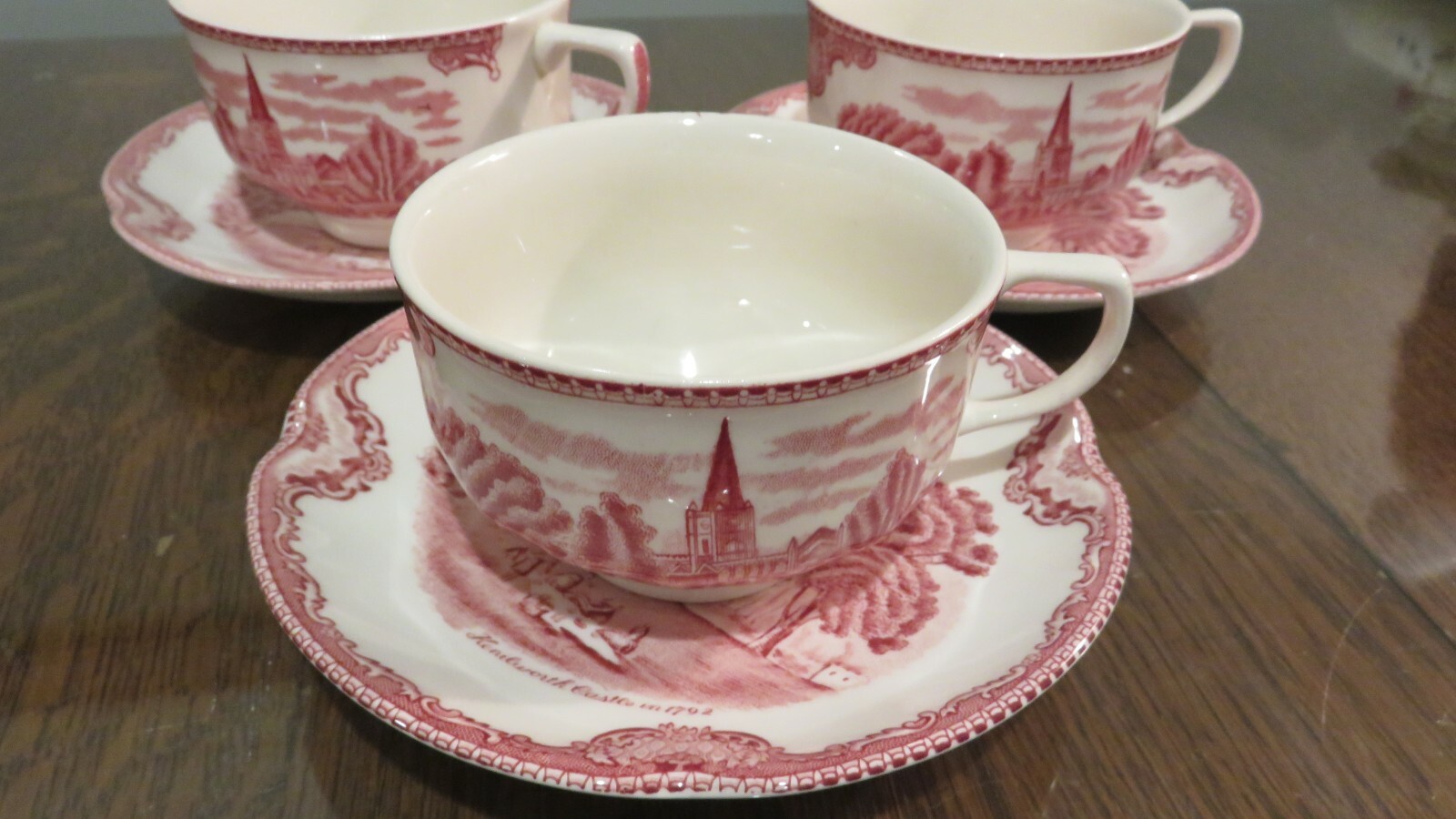 Johnson Bros OLD BRITAIN CASTLES Pink Cup & Saucer 3 Sets + Cup England