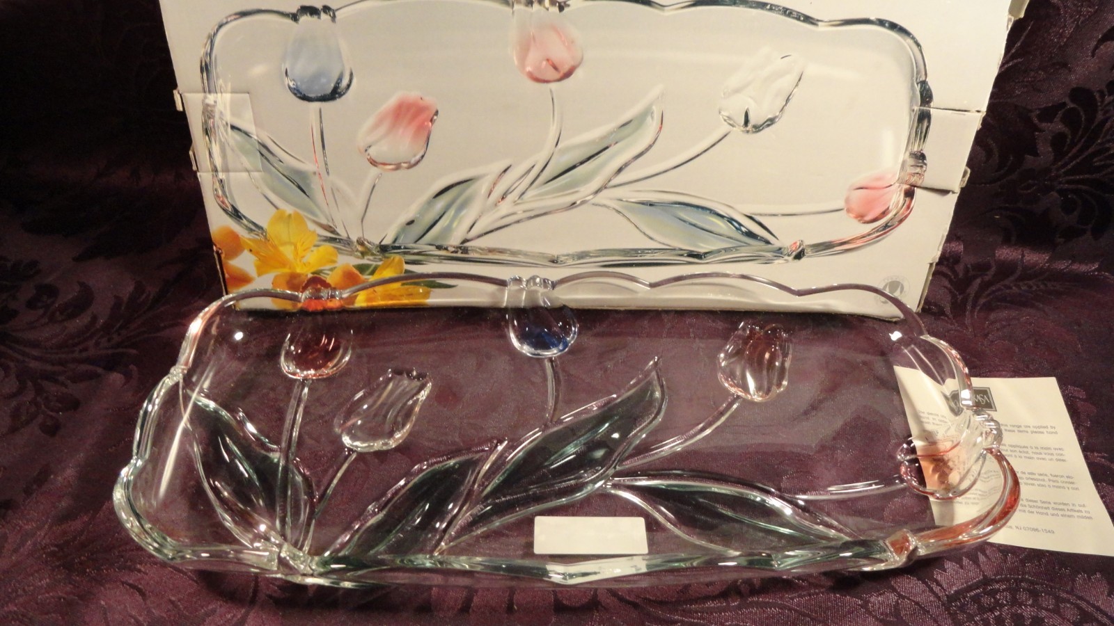 MIKASA TIVOLI CANAPE TRAY PINK/BLUE TULIPS GERMAN MADE WALTHERGLAS