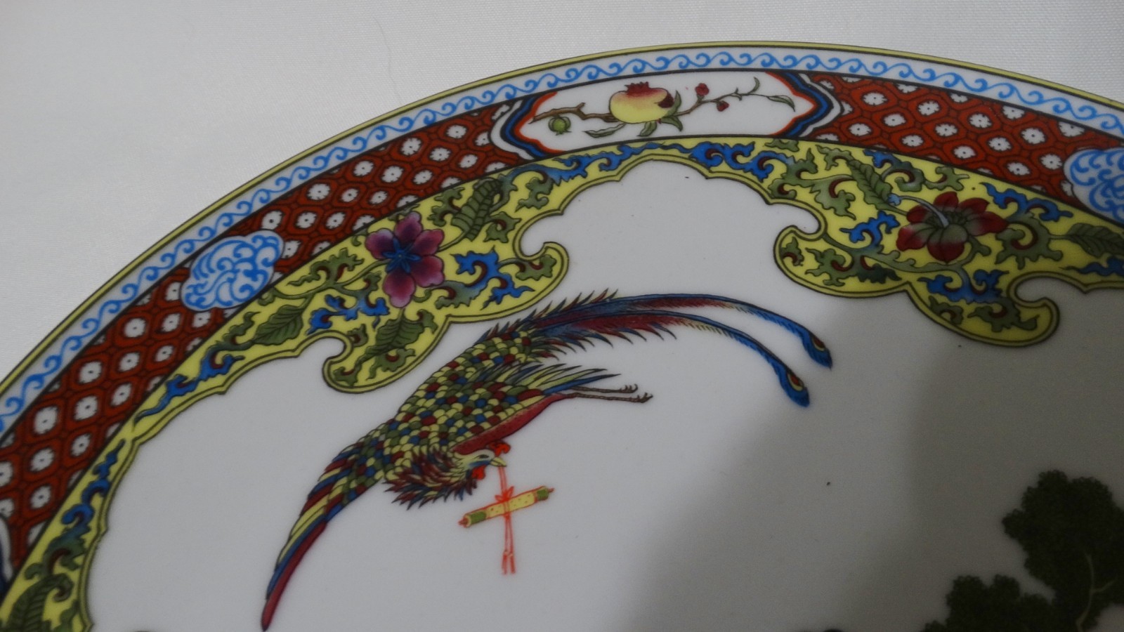 Oriental China Plate Geisha In a Garden with Avian Messenger