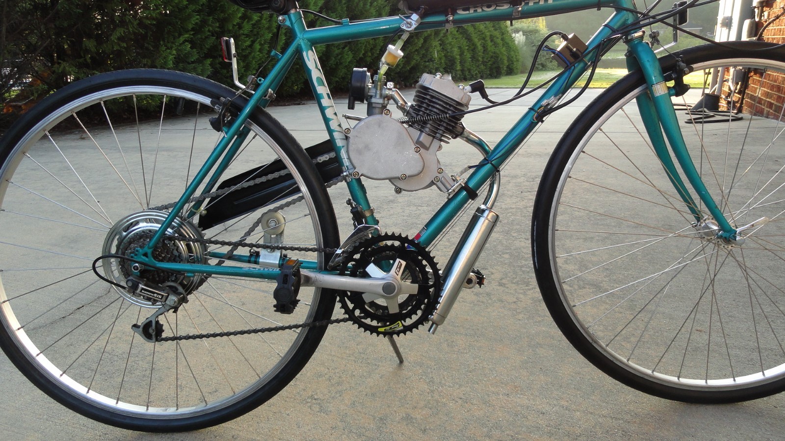 Motor bike Schwinn CrossFit 18 speed derailer. 80 cc engine conversion kit.