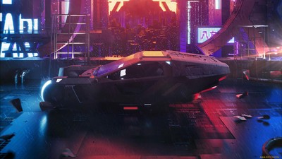 Anime vehicle car dark cyberpunk futuristic blade runner Play Gaming Mat Desk