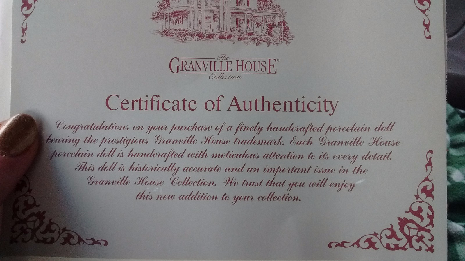 Madison Lee Limited Edition Porcelain Doll With Certificate of Authenticity