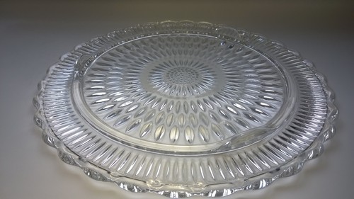 Vintage  Large  Mid-Century Chrome Cake Saver  Pressed Glass Plate  USA Made