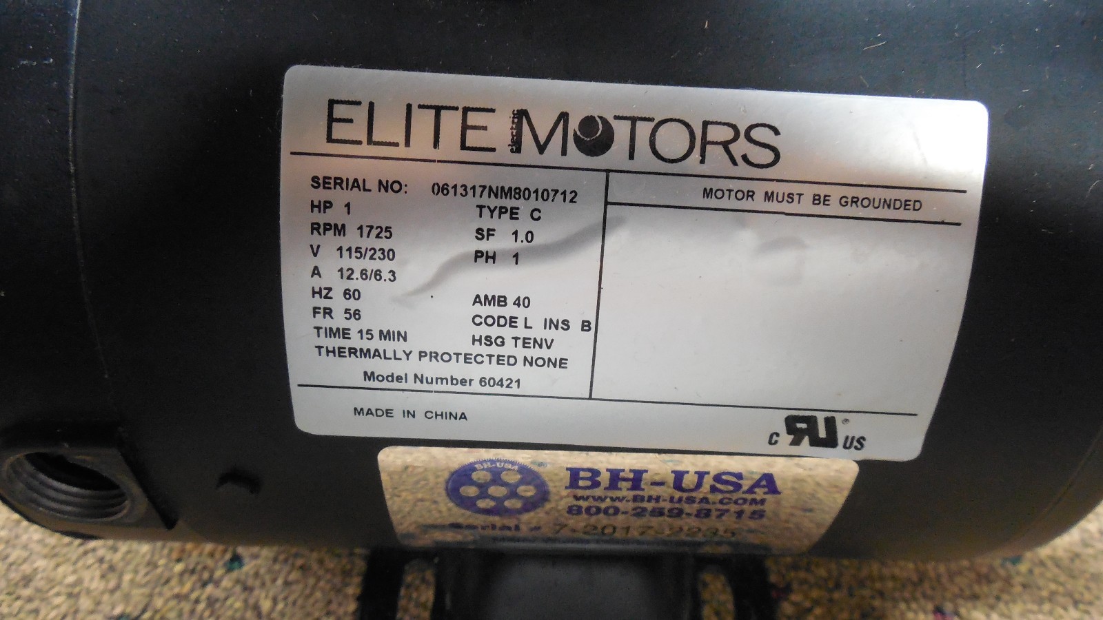 BH-USA Elite Painted Boat Lift Motor 1 HP