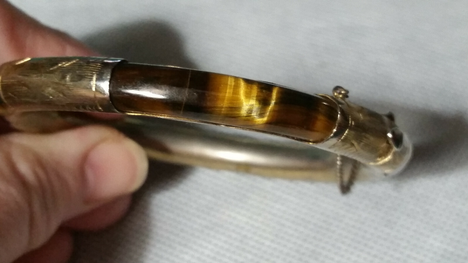 Chinese Gold Plated TIGER'S EYE Hinged Bracelet Vintage