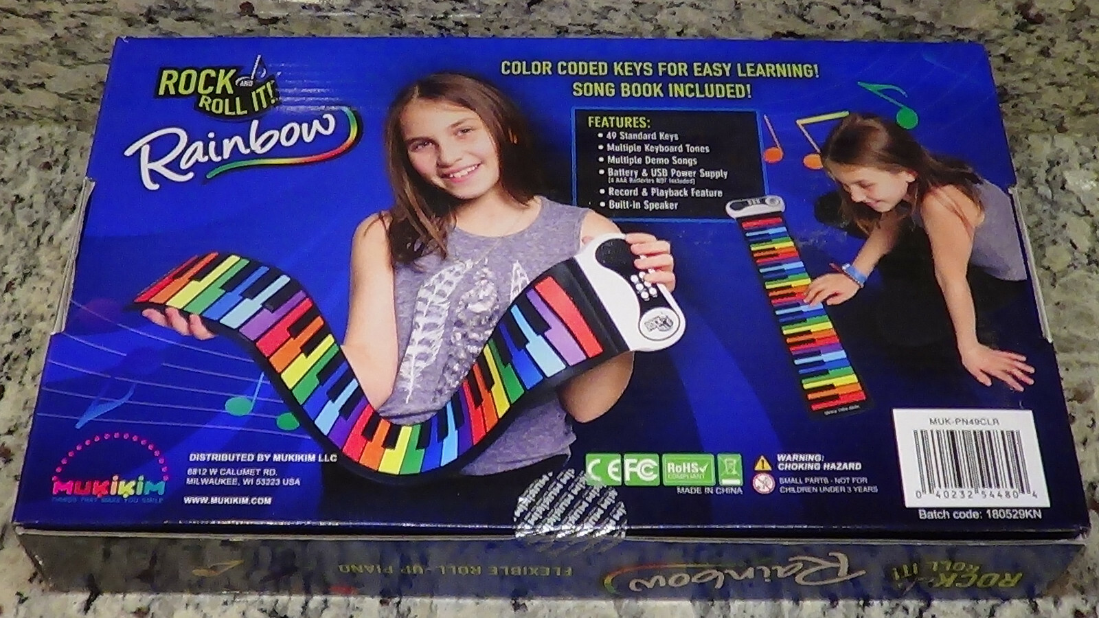NIB NEW MUKIKIM Rock And Roll It! - Rainbow Flexible Roll-Up Piano
