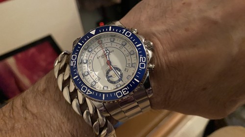 Orologio Automatico Uomo Orologio Automatico Stuhrling Emperor's Grandeur 3919, 49mm, Scheletro, Doppio Tempo - Per Uomo, Cinturino Blu Audemars Piguet - Foto 6