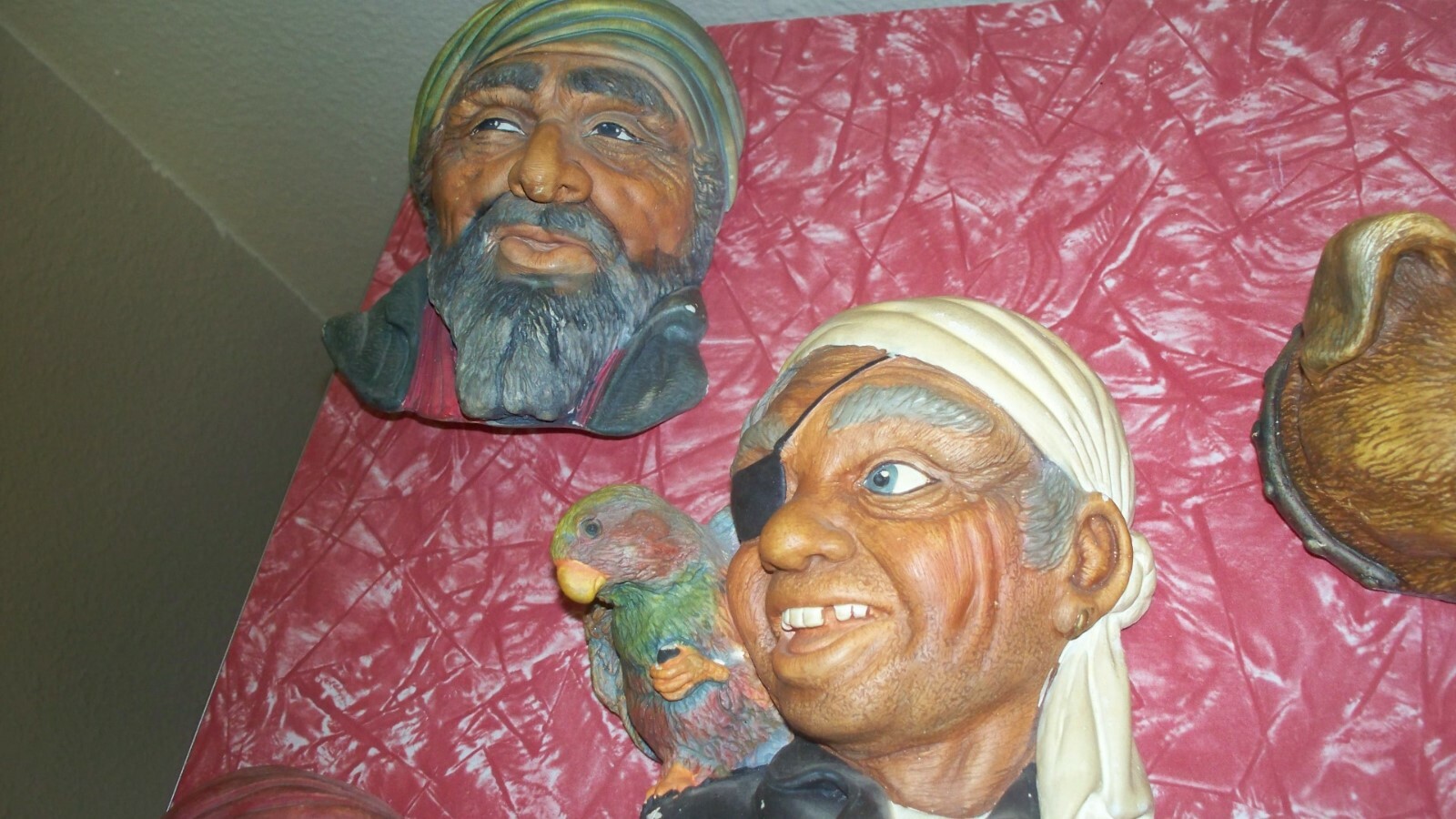 Six 6 vintage chalkware head heads pirate fagin some made in England