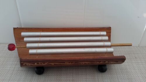 Xylophone Portable Size Musical Instrument Folk Art Wooden Base/Metal Tubes EUC