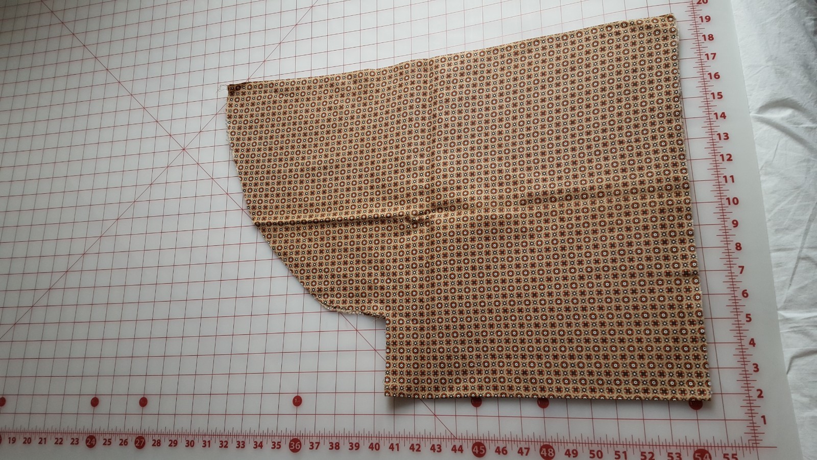 VTG Cotton Fabric 30s Quilt Doll Tan Orange Brown Art Deco Circles Flowers