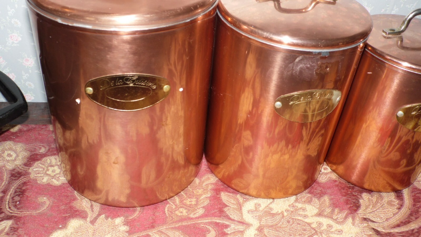 VINTAGE COPPER BRASS COLORED METAL CANISTER SET DELA CUISINE OF 4