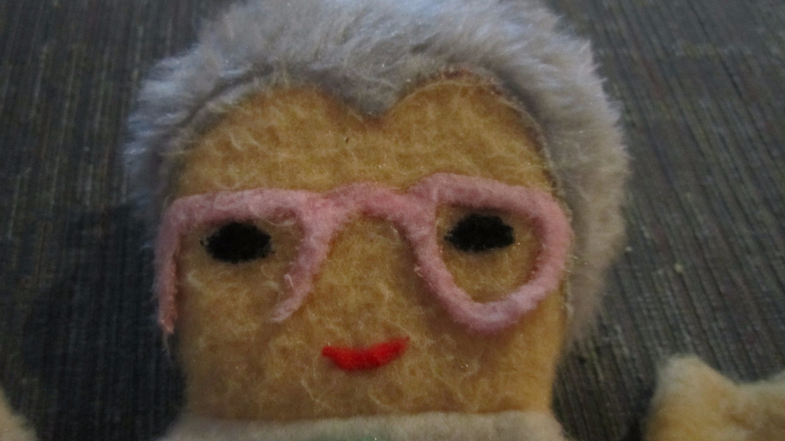 Vintage Furry Pink Dress Granny / Grandma Plush Hand Puppet Spectacles