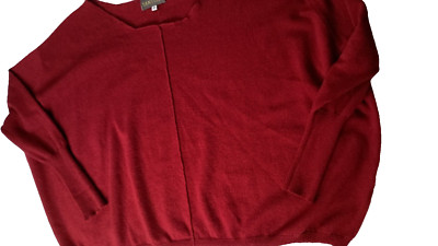 Santosh Off The Shoulder Red 100% Cashmere Sweater Size M Nepal Boxy Oversized