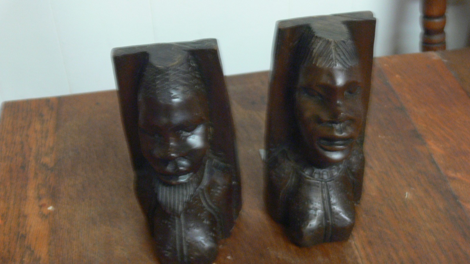 African Haiti Tribal Natives Rosewood Hand Carved Bust Statue Bookends