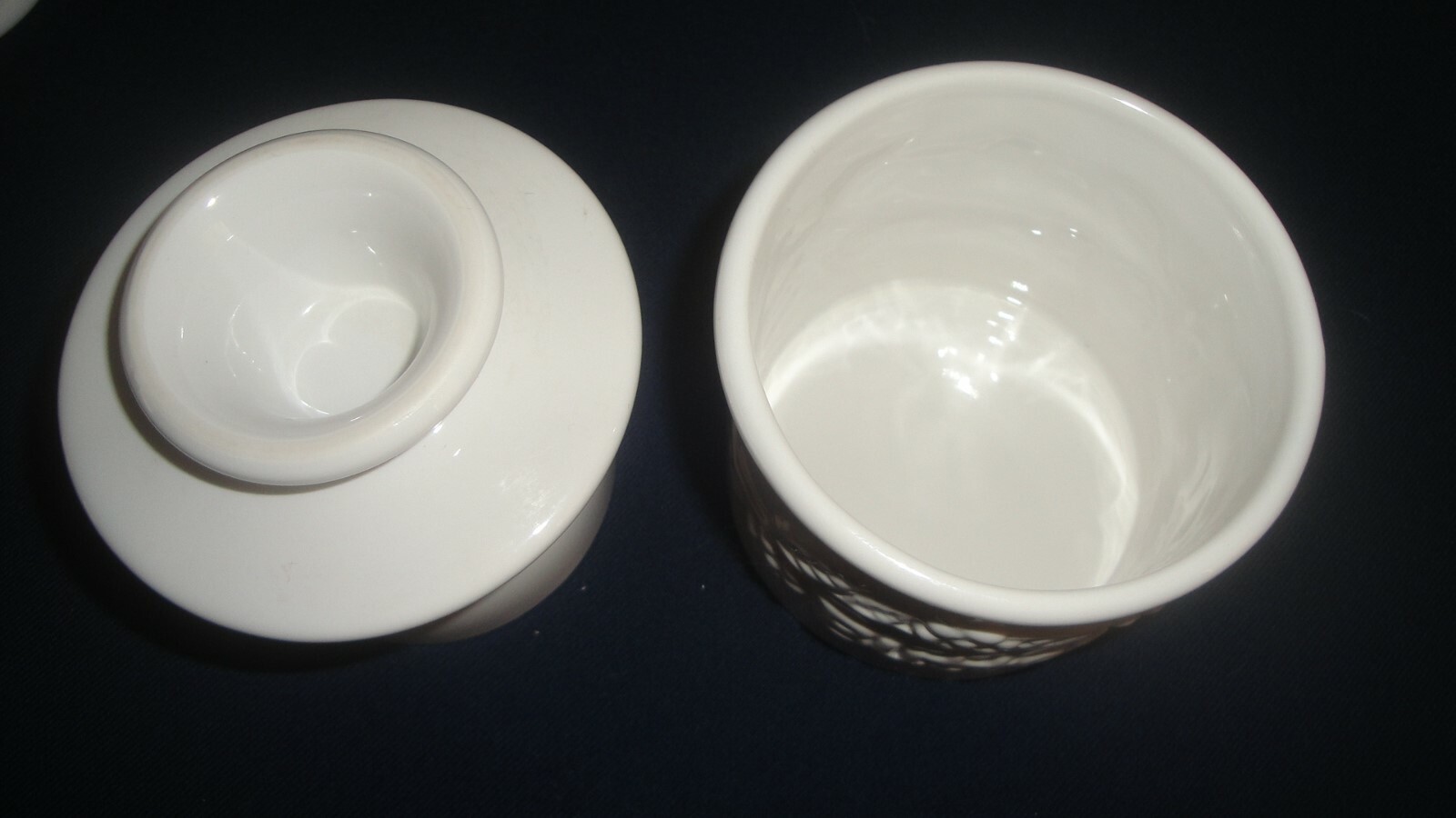 L. Tremain White Butter Bell Crock with Raised Lettering