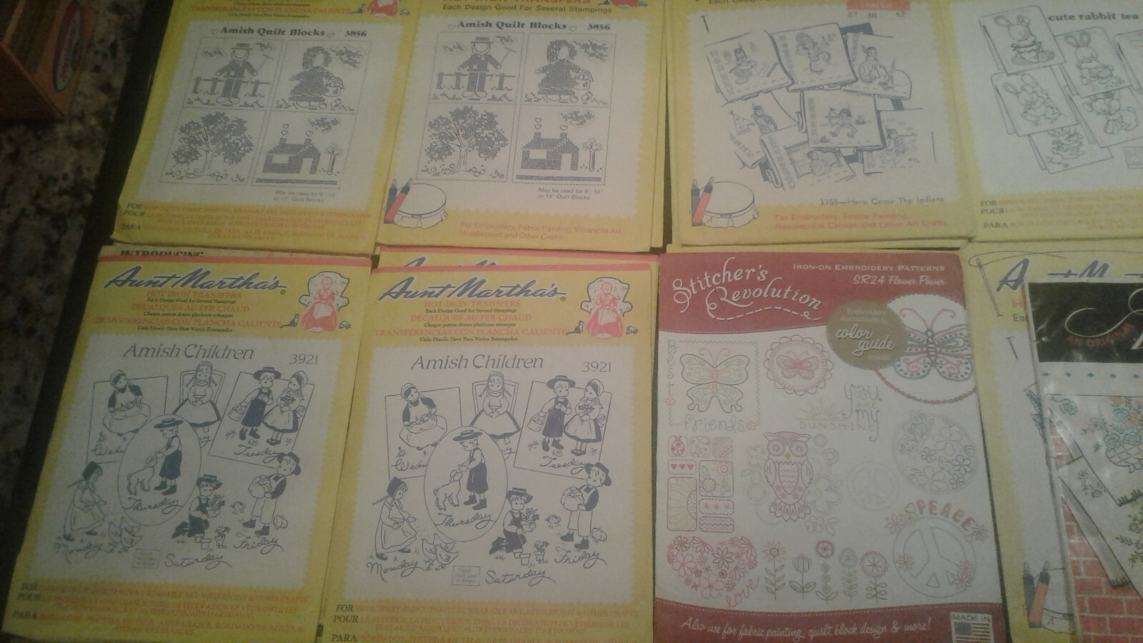 50 Vintage Aunt Martha & Vogart IRON-ON TRANSFERS, 50 pkgs. 22 unopened, 28 cut