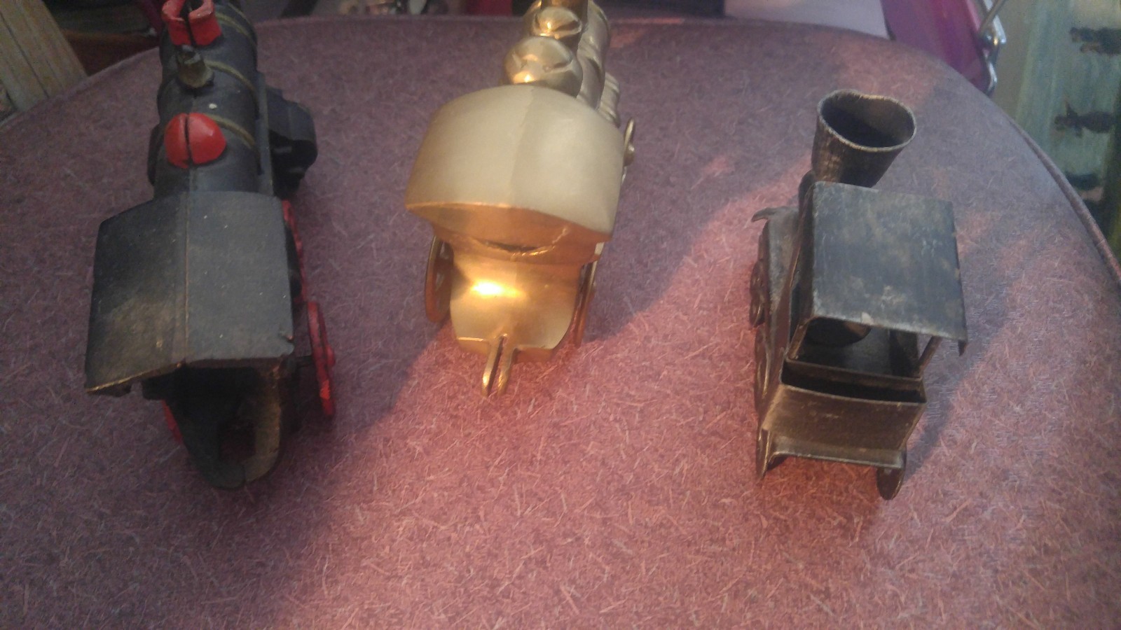 Vintage Black  and Gold Metal Trains Engine, Crude Designand