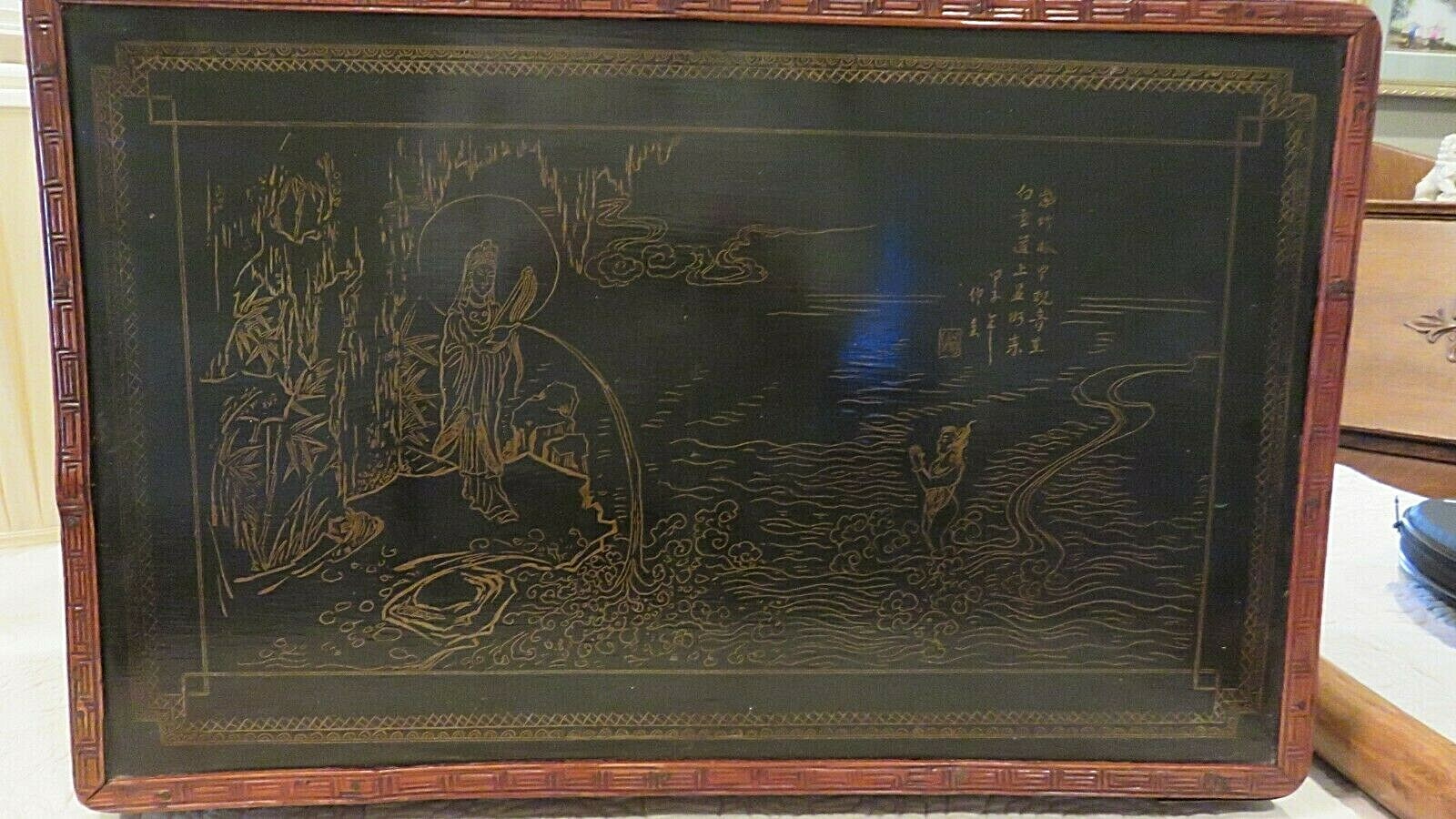 Antique Oriental Asian Chest from the 1800's Tiki Bamboo and Black Wood