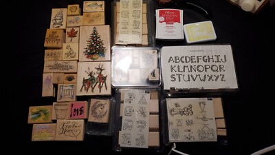 Stampin' Up Rubber Stamp Collection Mixed Lot Of 80pcs Wood Mounted Multi Brands