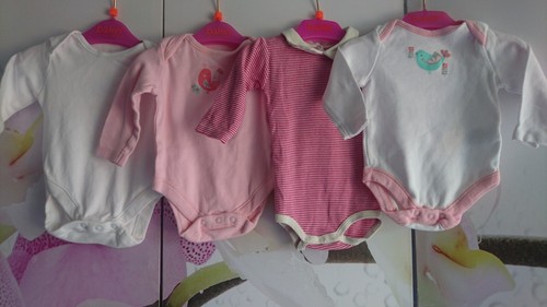 NICE 4 BUNDLE MOTHERCARE F&F BABY GIRL LONG BODY SUIT VEST SUITS SETS 0-3 mths 