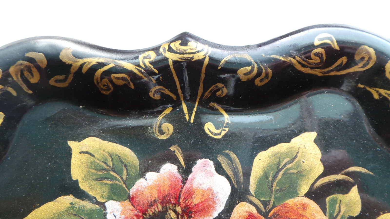 Vtg Toleware Tole Tray Hand Painted and Stenciled Small 6