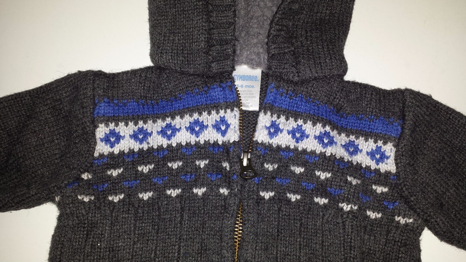 Baby Boys Gymboree Gray Blue Hooded Zip Up Cotton Wool Nylon Sweater Size 3-6M