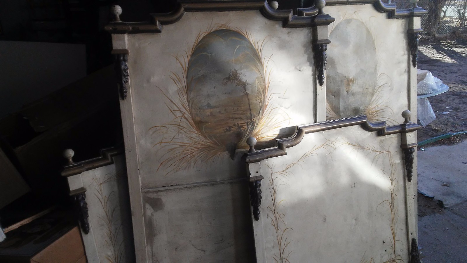 2 Antique Cast Iron Metal Tole Beds Hand Painted Bob Christian