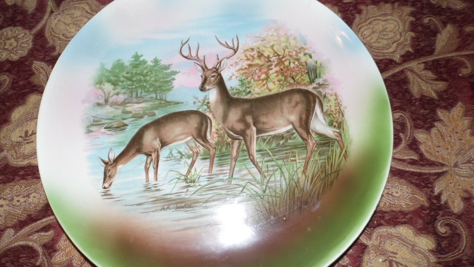 DRESDEN CHINA DEER IN STREAM PLATTER PLATE AS IS