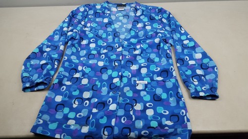 Cherokee Blue Circles And Squares Matching Scrub Top And Jacket Size xs Lot Of 2