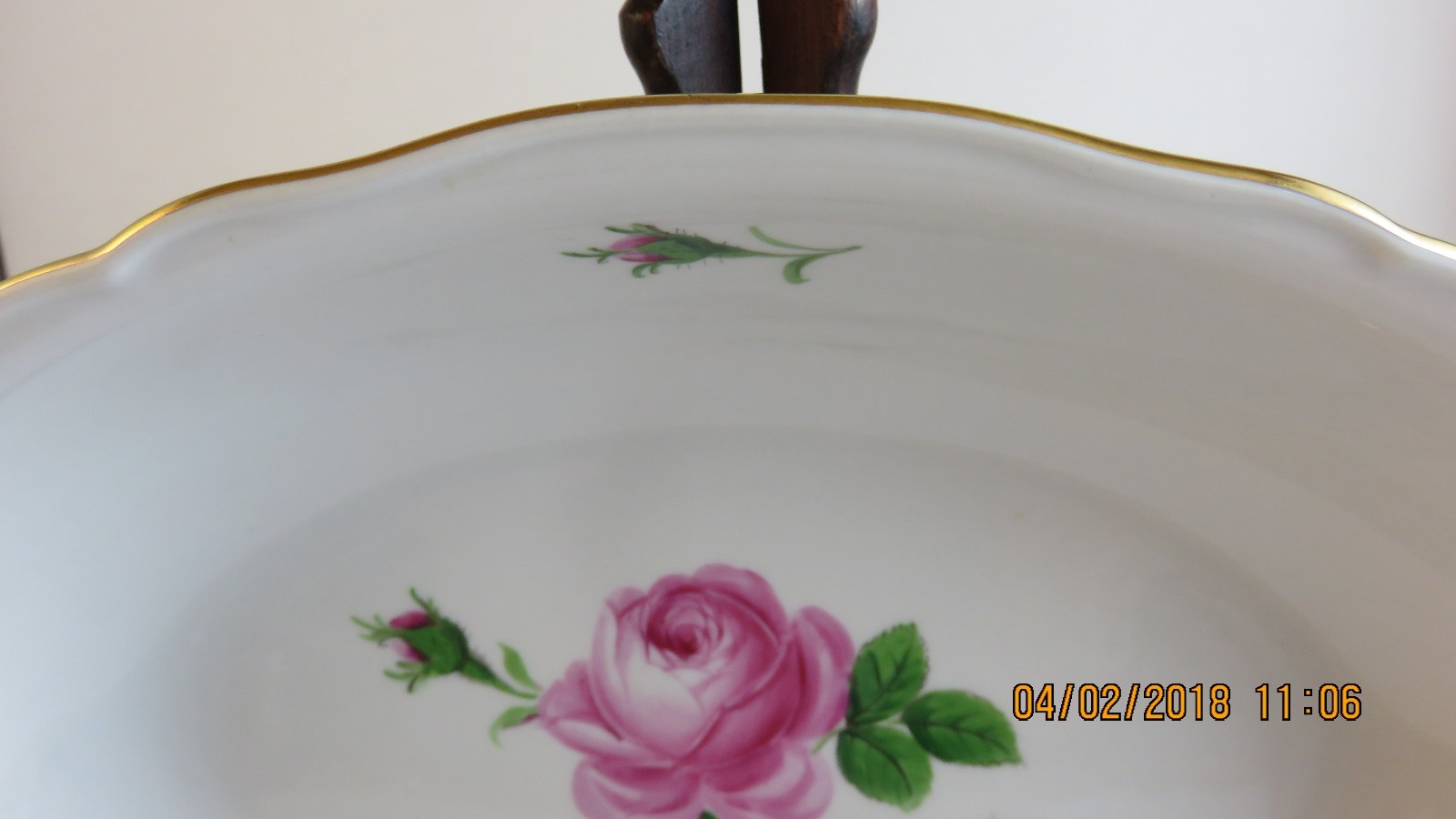 Meissen Pink Rose Oval Serving Bowl Blue Cross Sword Mark - Second Germany