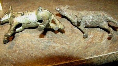 Antique Toy Parts Kenton,Arcade,Hubley,Ives,-2 Cast Iron Metal Donkeys