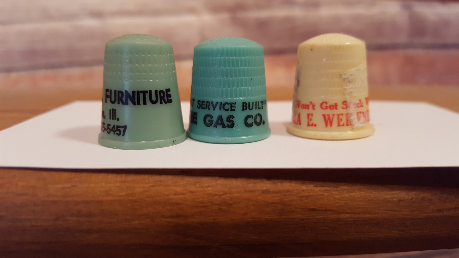 Vintage Sewing Advertisement Thimbles Lot 3 Plastic Marshall Cuba ILL Blue Flame